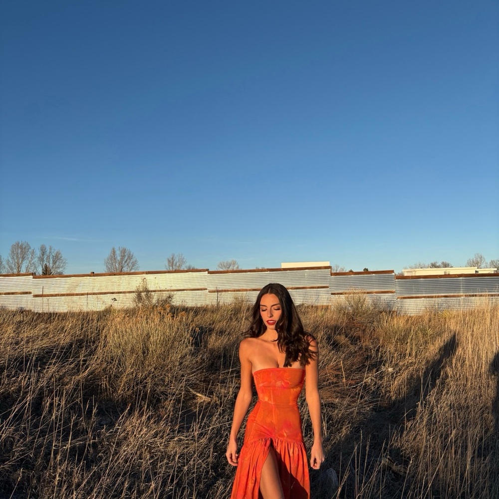 Peppermayo Orange Strapless Maxi Dress